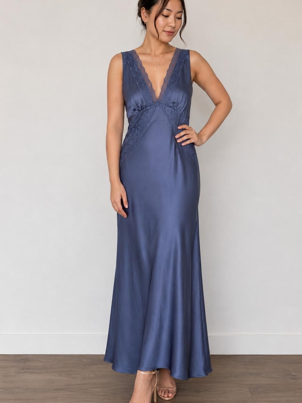 Inspired Hearts Satin Slip Dress S Purple Lace Maxi Coquette Grunge Romantic